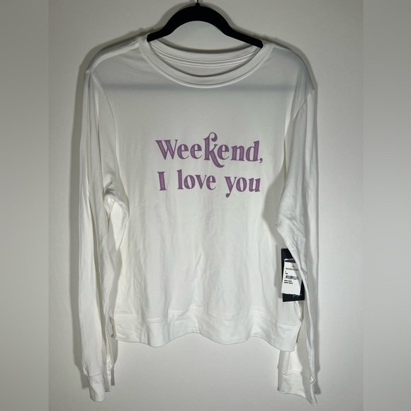 NWT WILDFOX Intimates white long slv top "Weekend, I love you" sz L comfy - Picture 1 of 12
